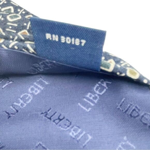 Liberty of London Silk Necktie Navy Blue Mid-Century Modern Print Classic Tie - Picture 11 of 13